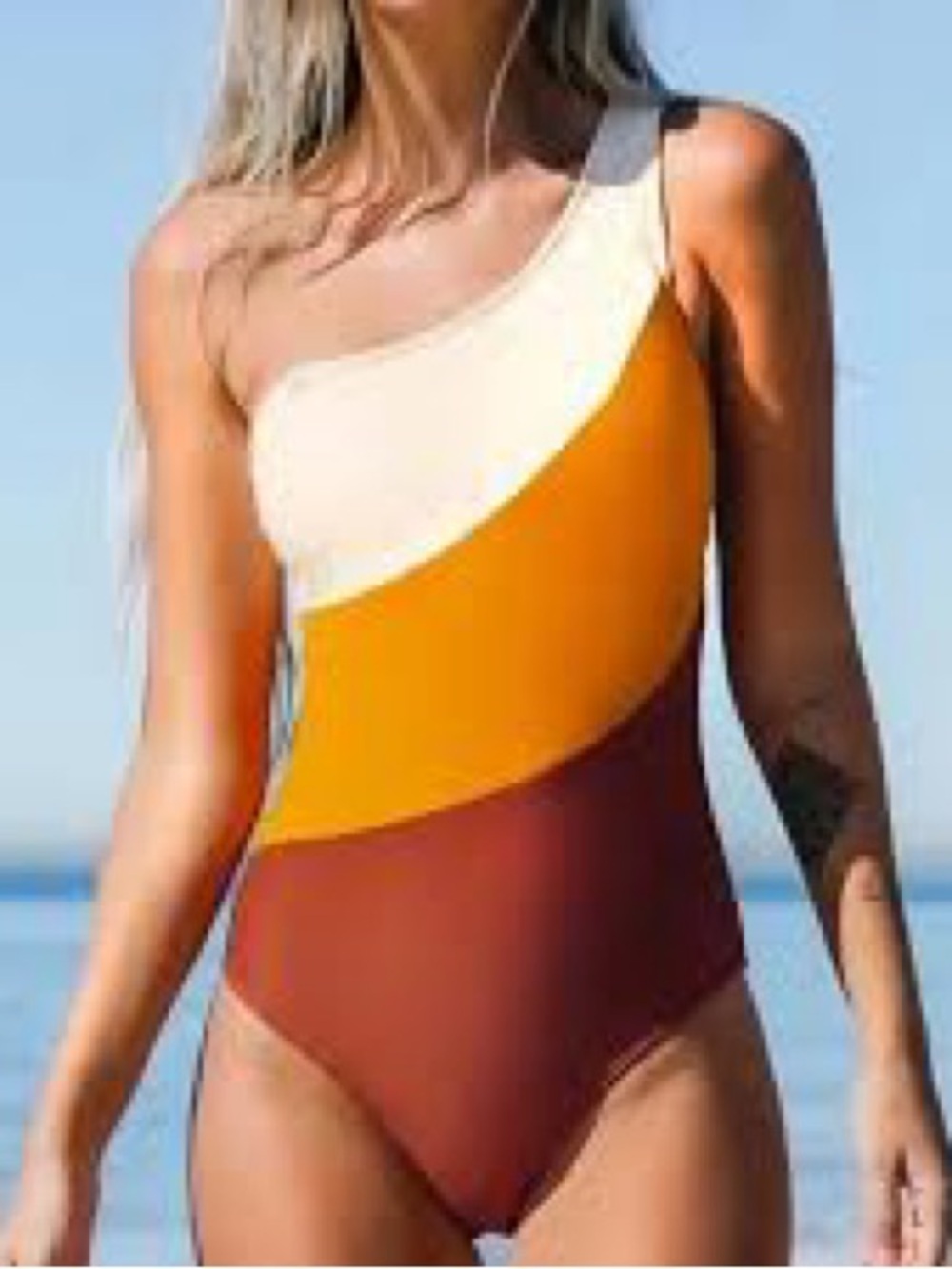 NWT Cupshe Colorblock One-Piece Swimsuit One Shoulder, Small